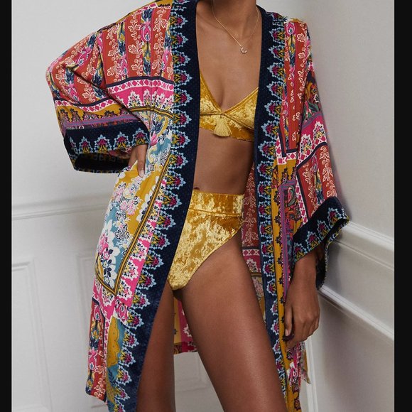 Zadie Velvet Kimono Floral Robe in M/L - Picture 2 of 4